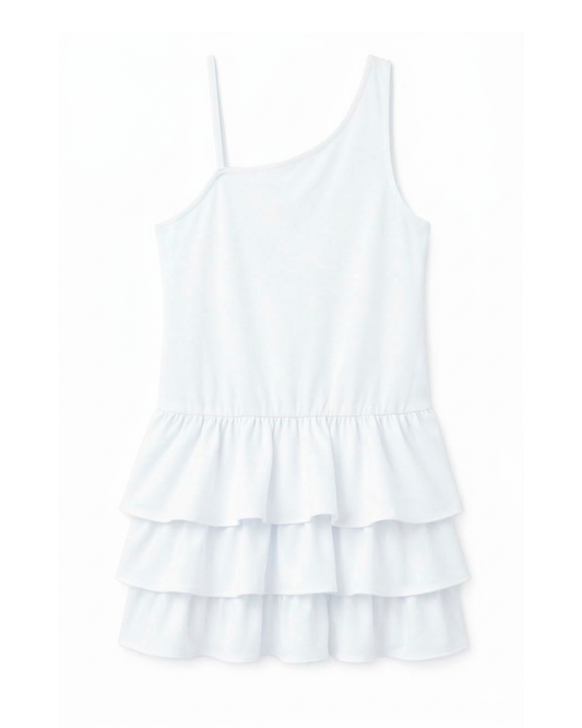 Vestido Niña Tirantes Asimetricas con Volantes Blanco