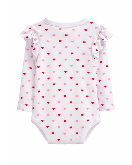 Body Bebé Niña Corazones Manga Larga Blanco
