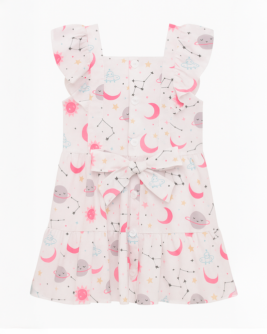 Vestido Infantil Blanco con Estampado Espacial