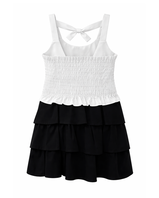 Conjunto Niña Blusa Lazos y Falda Capas Negra