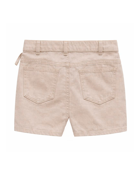 Falda Short Beige con Cinturilla y Bolsillos