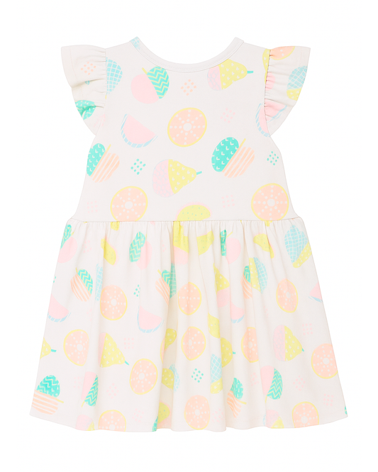 Vestido Básico Infantil Blanco con Estampado Frutal Pastel