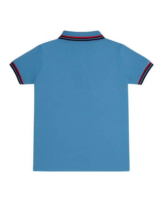 Polo Azul con Detalles en Rojo y Azul Marino