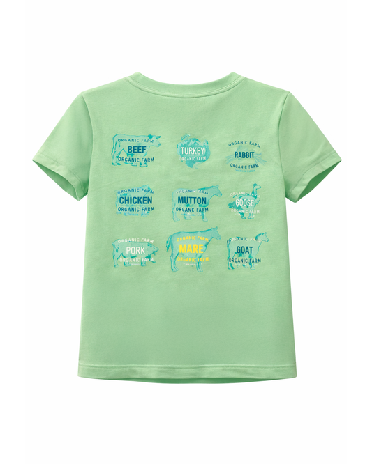 Camiseta Infantil Verde Menta con Estampado Farm Animals