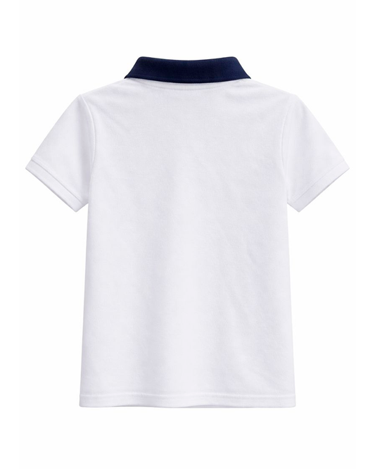 Polo Blanco con Cuello Azul Marino bordado