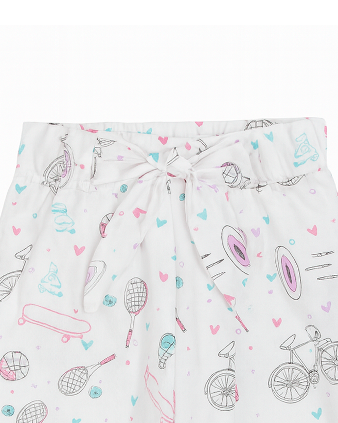 Pantalón infantil blanco con estampado deportivo y lazo en cintura