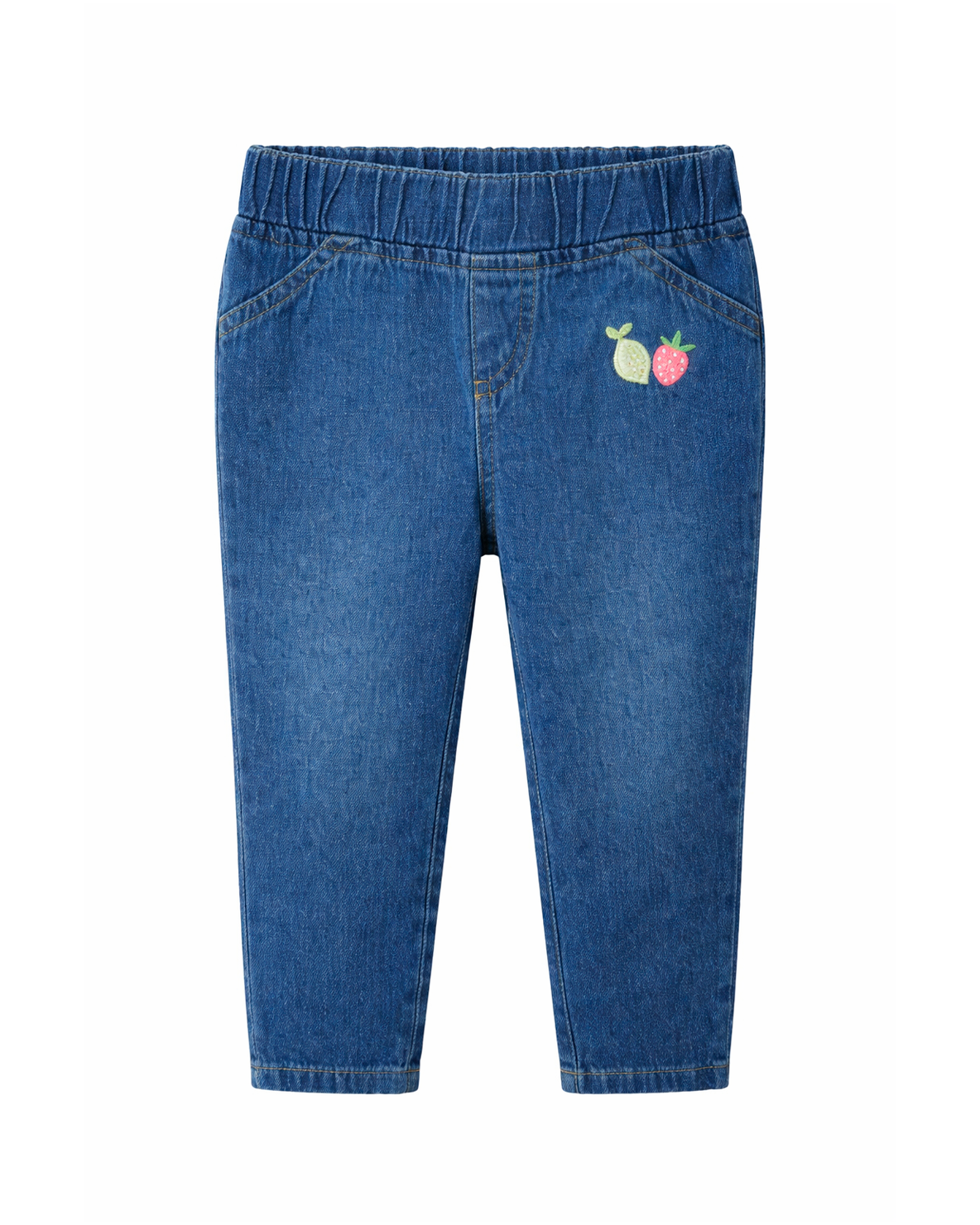 Jean niña denim con bordado de fresas azul