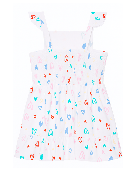 Vestido Infantil Blanco con Estampado de Corazones Multicolor