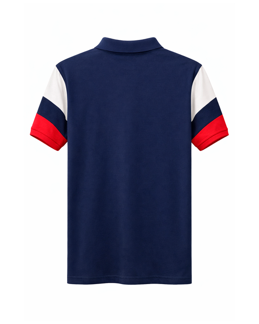 Polo Infantil Azul Marino con Cremallera y Detalles Tricolor