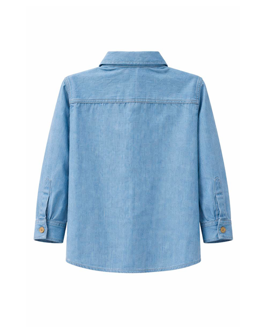 Camisa Infantil en Denim Azul Claro Manga Larga