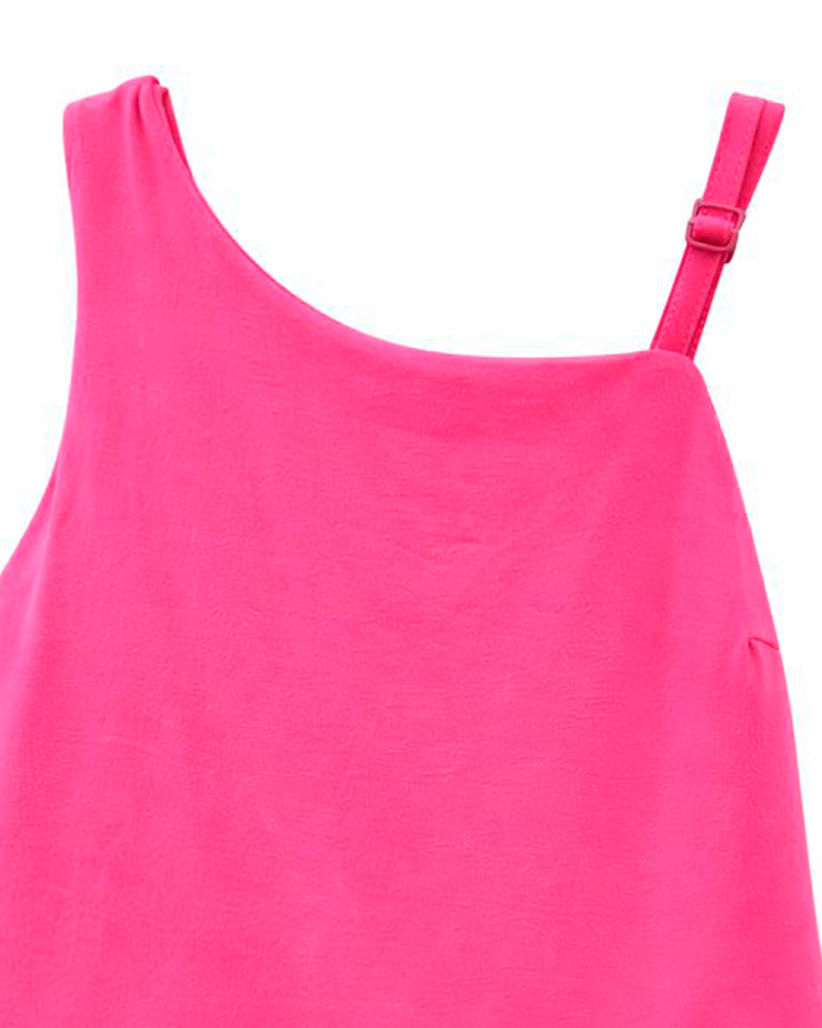 Vestido Rosa con Tirante Asimétrico y Volantes