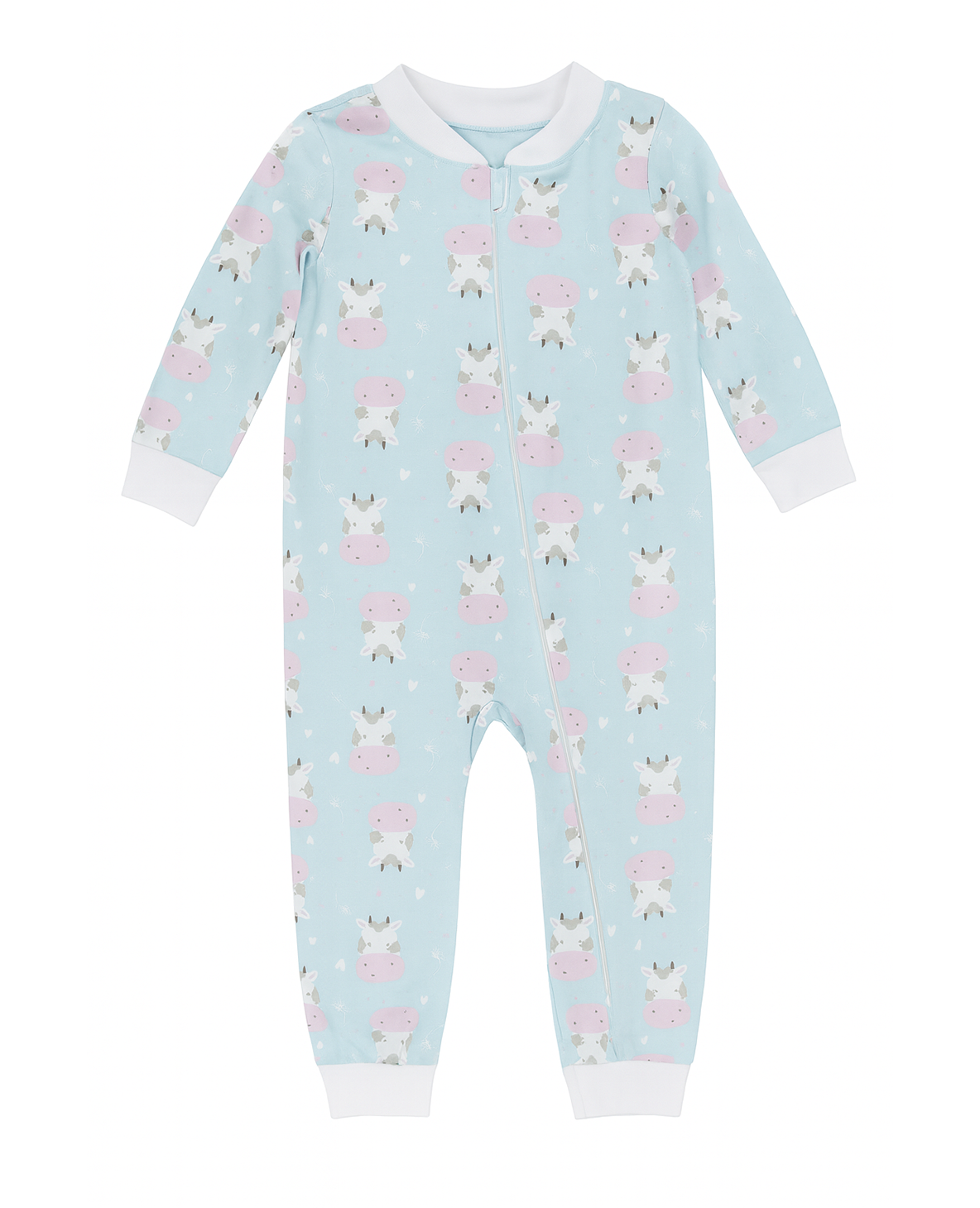 Pijama Enterizo Bebé Azul con Estampado de Vaquitas