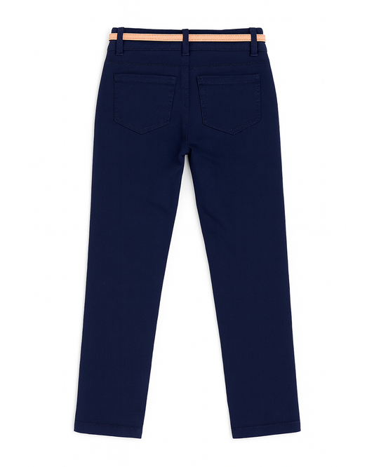 Pantalón para niña con cinturón - Azul oscuro Clásico