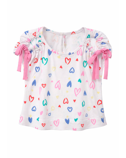 Blusa Infantil Estampada Corazones con Lazos
