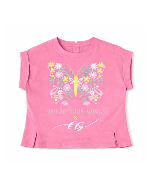 Camiseta Infantil Estampada Mariposa Floral