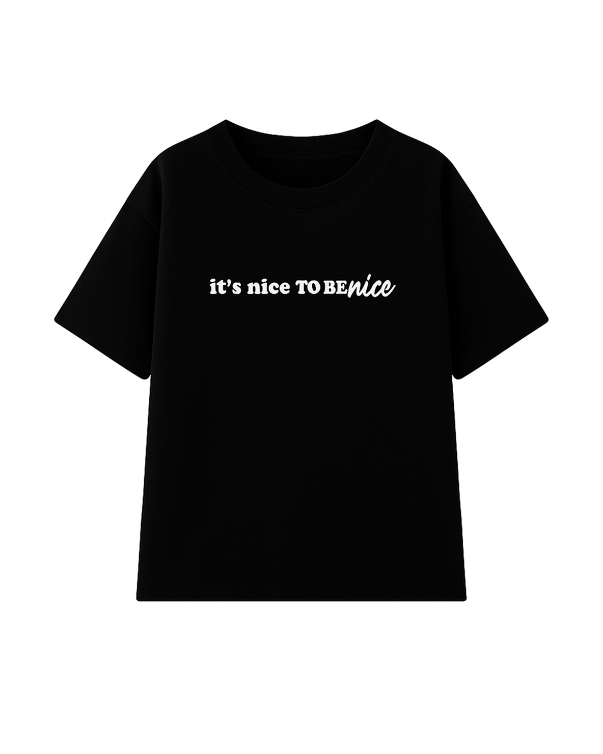 Camiseta Oversize Negra con Estampado “It’s Nice to Be Nice”