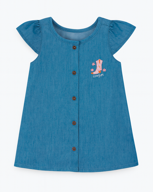 vestido Azul con Botas Bordadas