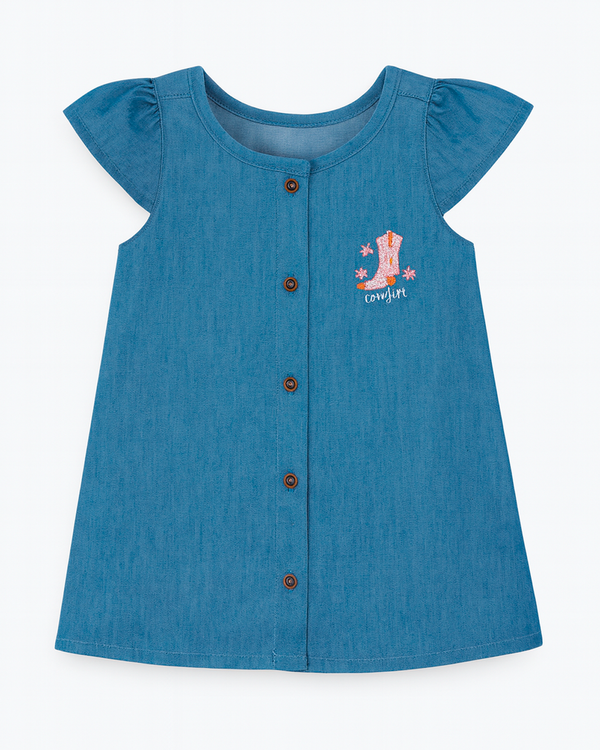 vestido Azul con Botas Bordadas