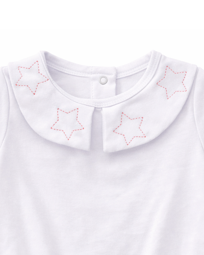Body blanco para bebé con cuello bordado de estrellas