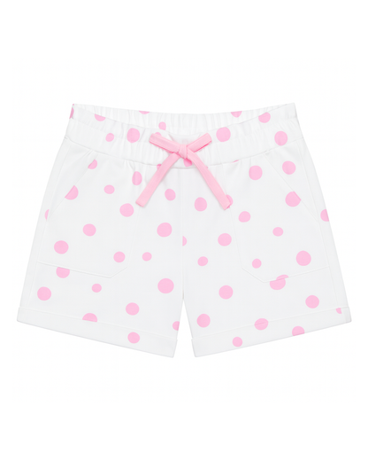 Short Blanco con Lunares Rosados y Moño Frontal