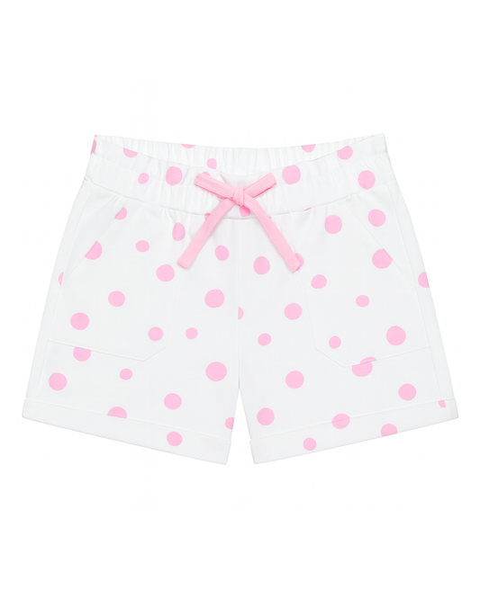 Short Blanco con Lunares Rosados y Moño Frontal