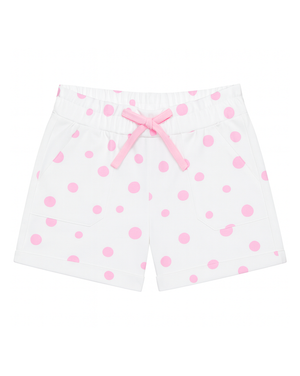 Short Blanco con Lunares Rosados y Moño Frontal