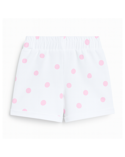 Short Blanco con Lunares Rosados y Moño Frontal
