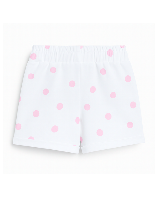 Short Blanco con Lunares Rosados y Moño Frontal