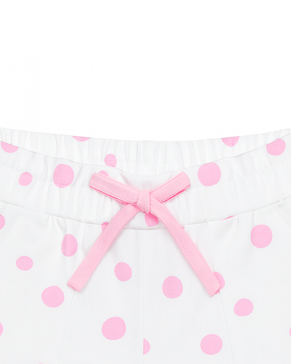 Short Blanco con Lunares Rosados y Moño Frontal