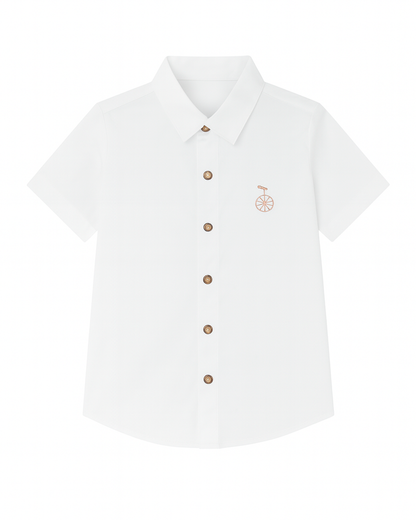 Camisa blanca con bordado de monociclo