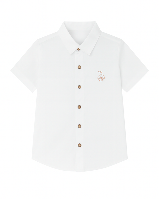 Camisa blanca con bordado de monociclo
