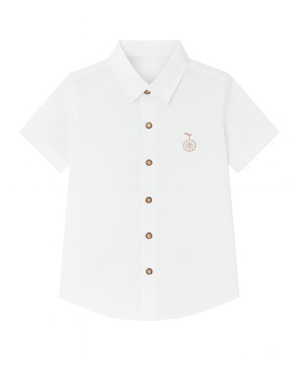 Camisa blanca con bordado de monociclo