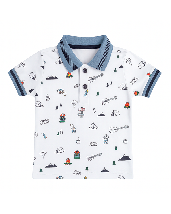 Polo Blanco Estampado Camping