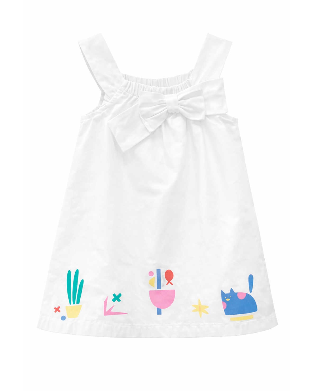 Vestido Infantil Blanco sin Mangas y Estampado Inferior