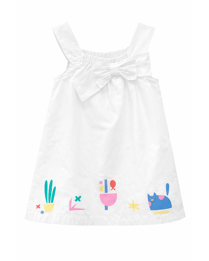 Vestido Infantil Blanco sin Mangas y Estampado Inferior