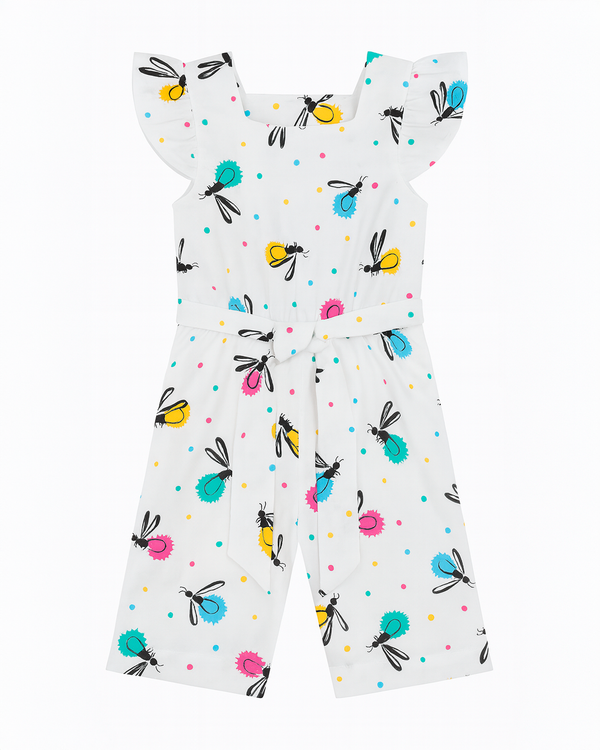 Enterizo Blanco Estampado con Volantes y Cinturón