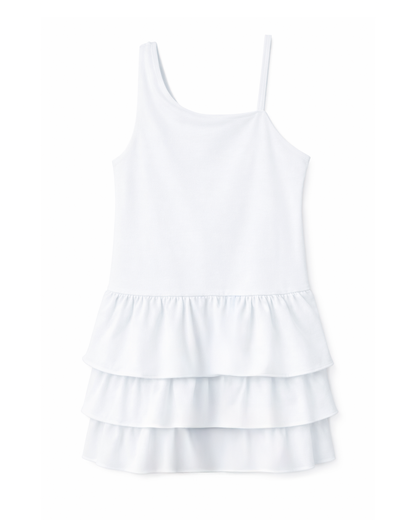 Vestido Niña Tirantes Asimetricas con Volantes Blanco