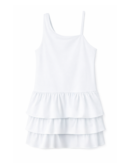 Vestido Niña Tirantes Asimetricas con Volantes Blanco