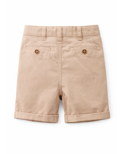 Short Beige Tipo Chino con Detalles Contrastantes