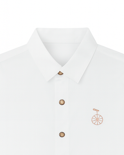Camisa blanca con bordado de monociclo