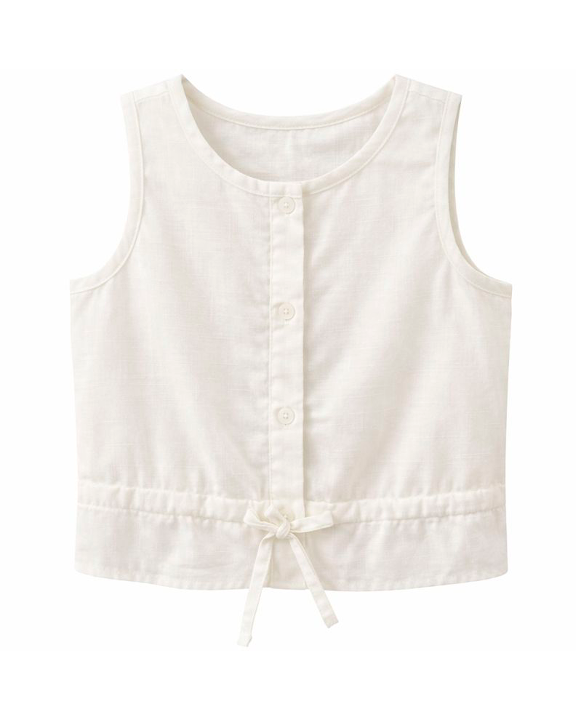 Blusa Blanca sin Mangas con Botones y Cintura Ajustable