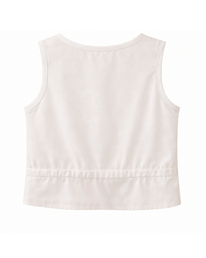 Blusa Blanca sin Mangas con Botones y Cintura Ajustable