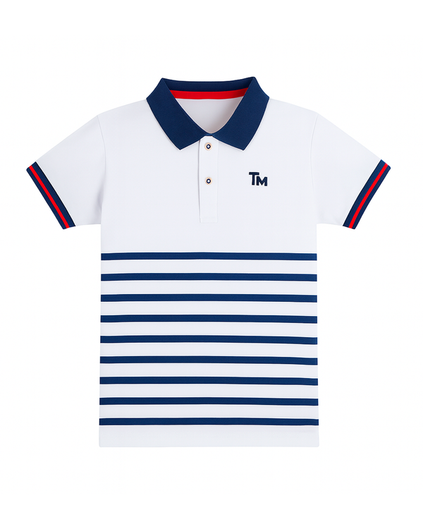 Polo Blanco Rayas Marinas TM