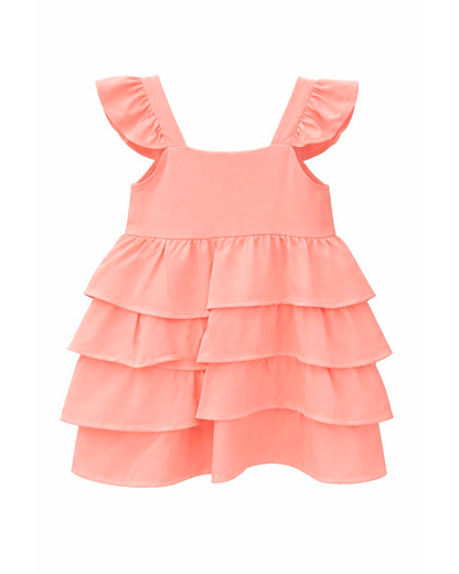 Vestido Infantil Rosa Coral Espalda Resortada