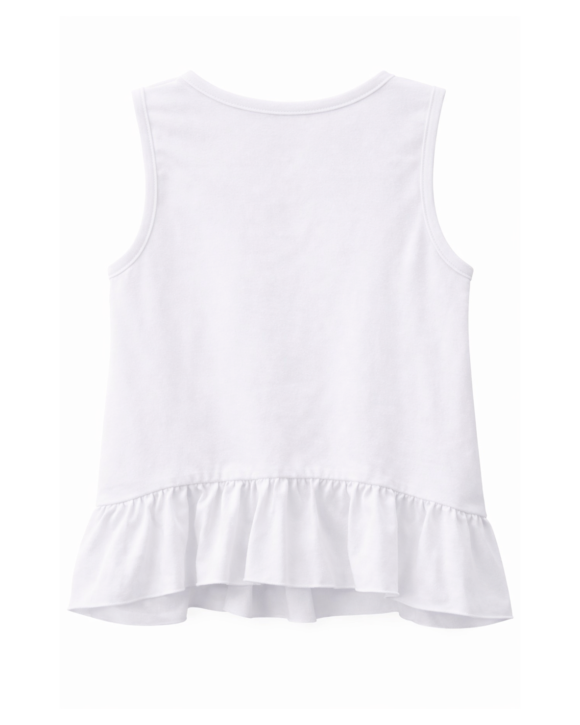 Blusa Blanca sin Mangas con Estampado Colorido y Volante Inferior