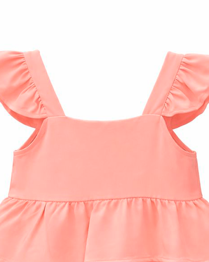 Vestido Infantil Rosa Coral Espalda Resortada