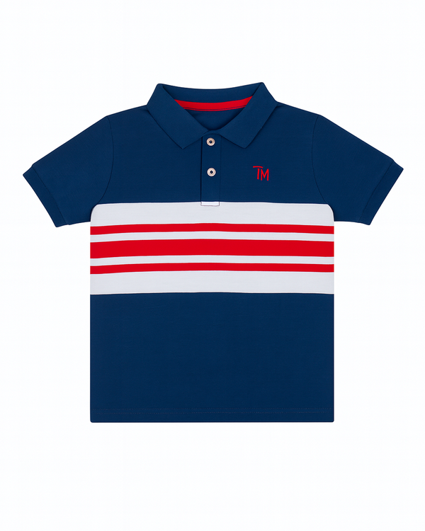 Polo Azul Marino con Franjas Rojas TM