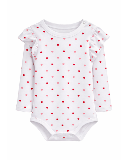 Body Bebé Niña Corazones Manga Larga Blanco
