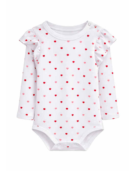 Body Bebé Niña Corazones Manga Larga Blanco
