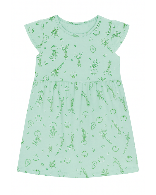 Vestido Verde con Estampado de Verduras